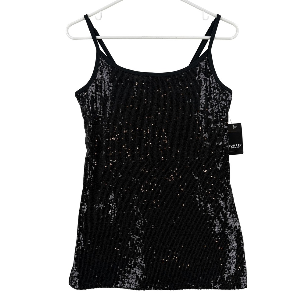 Torrid Camisole Womens 00 Black Sequin‎ Foxy Cami Adjustable Strap Jersey Tank